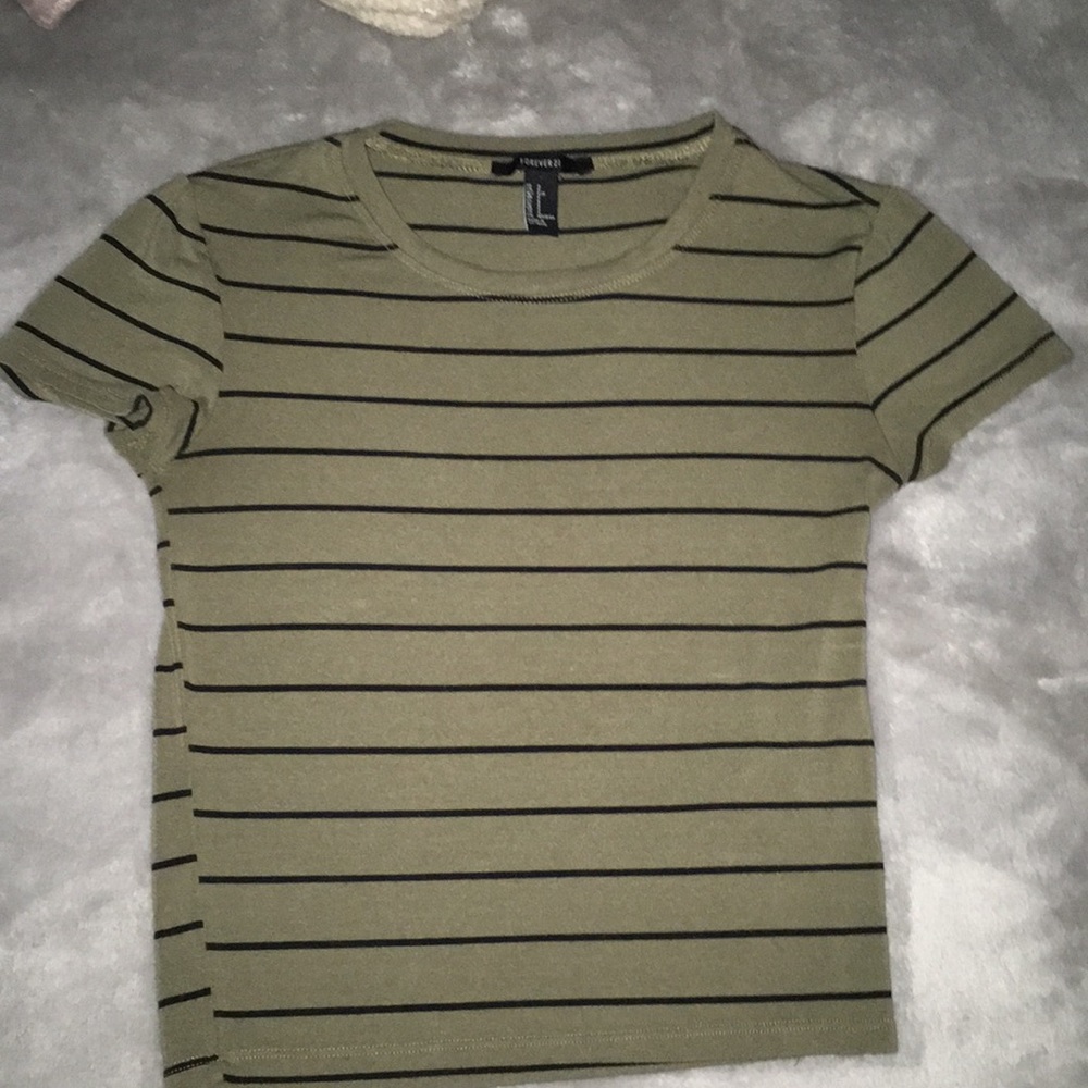 CROPPED FOREVER 21 STRIPED FITTED TEE